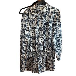 Vintage Russ Black Tan Floral Print Blouse &‎ Skirt Set Size 14/16 Elastic Waist